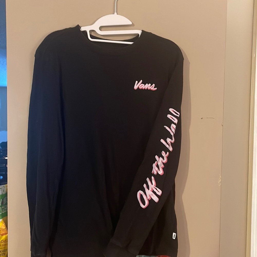 Vans Ladies Medium Black shirt with pink and white writing.